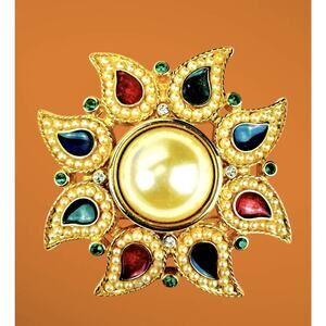 Vintage KJL Brooch Pendant Sunburst Paisley Enameled India Kenneth J Lane Signed